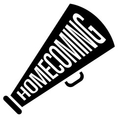 black and white megaphone with homecoming written on it